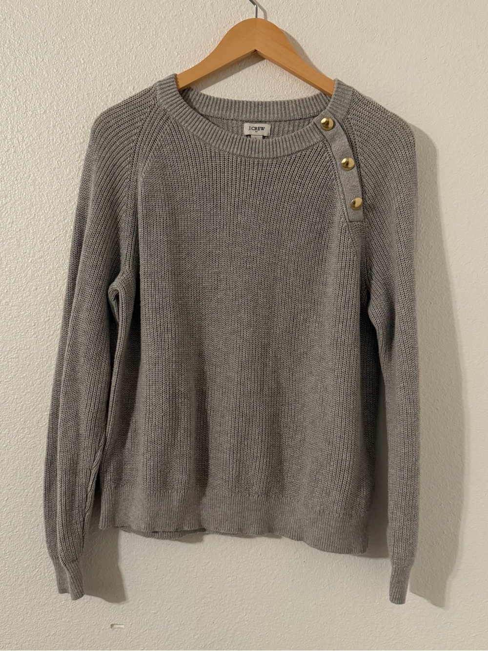 J.Crew Women’s Cotton Blend Button Shoulder Crewneck Sweater Size Large Gray